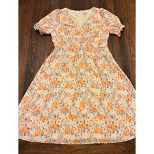 Loft Floral Cinch Waist and Sleeve Midi V-Neck Dress