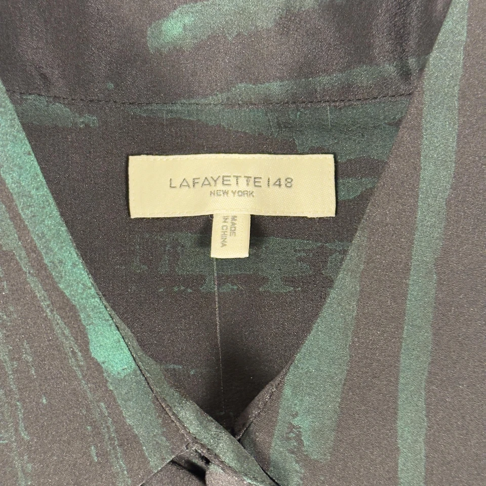 Lafayette 148 New York Dress Womens Small Green Silk Shirt Midi Long Sleeve - Image 2 of 4
