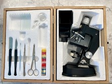 VTG STUDENT RESEARCH MICROSCOPE IN WOODEN BOX W/ACCESSORIES