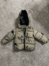 Disney Kids Puffer Jacket Size 9 Months Green Mickey Mouse Goofy Donald Duck Zip