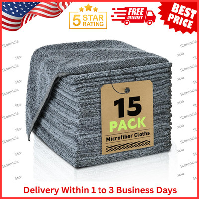 Microfiber Cleaning Cloths Bulk-15 Pack, Gray Microfiber Towels for Cars, Ultra