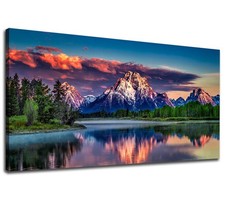 Sunset Landscape Canvas Wall Art for Living Room Grand Teton Wyoming National...