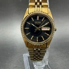 Seiko Watch Women 24mm Black Tone Gold Tone Daydate Round 7N83-0041 New BatteryD