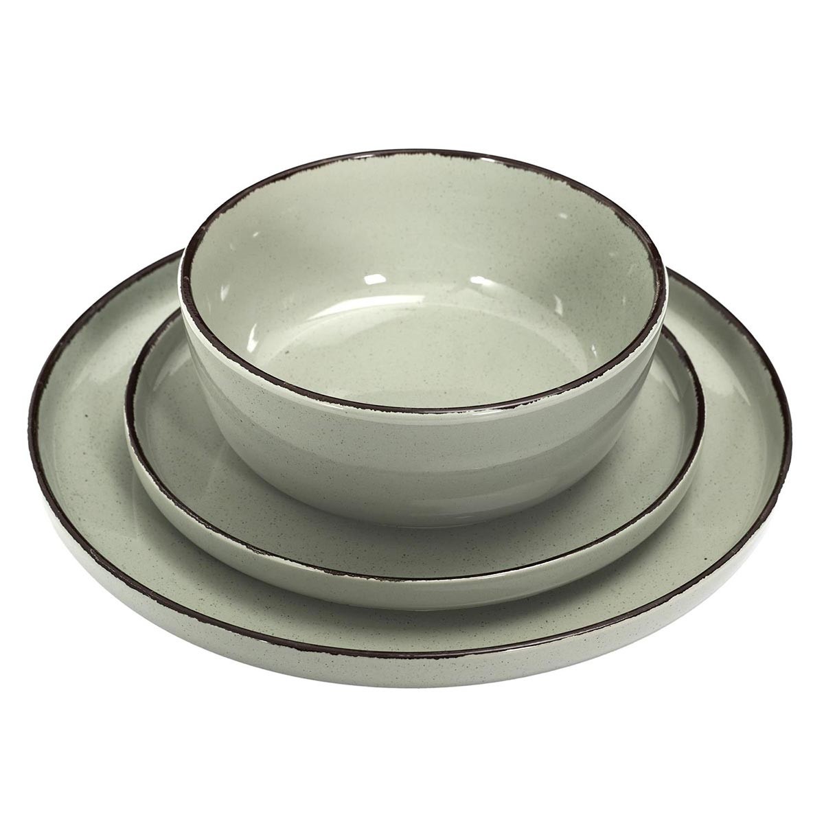 Service de table de 12 pièces Grès du Temps Vert 27cm pour de chaleureux dîners
