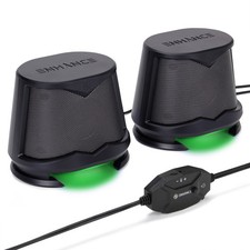Computer Speakers USB Powered Green LED Glow Lights 10W Peak Sound