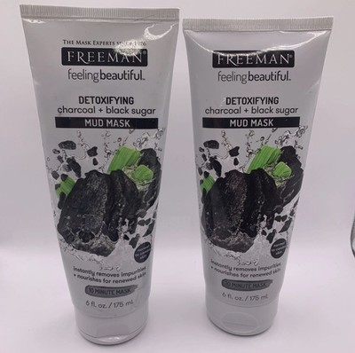 Freeman Deep Cleansing Mud Mask Charcoal Black Sugar Detoxify 6 oz LOT OF 2