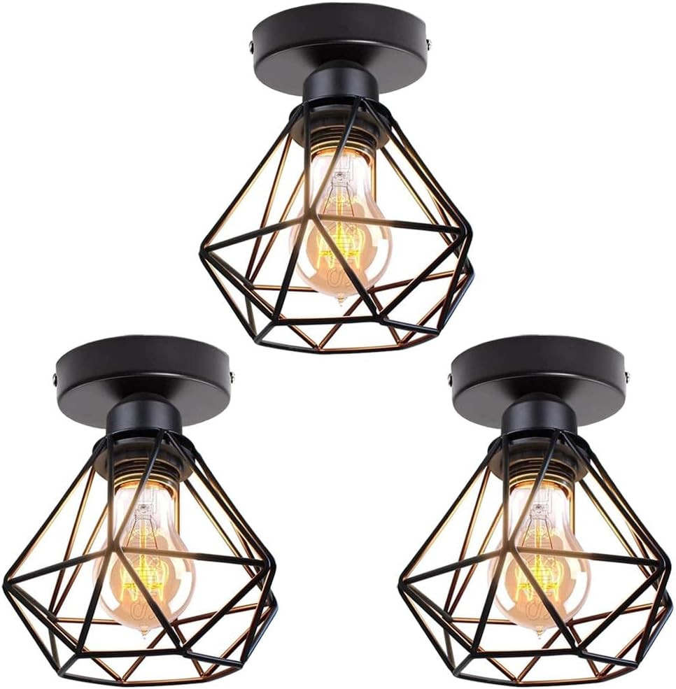 Plafonnier industriel vintage E27 lot de 3 lustres retro en metal noir