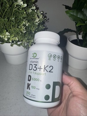 Vitamin D3 5000 IU with Vitamin K2 (MK-4 & MK-7) | Premium Softgels, 250 Count