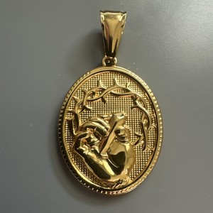Authentic Sacred Heart of Jesus Gold Plated Pendant 24” Necklace Christ