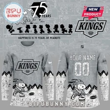 Personalized Los Angeles Kings 75th Anniversary of Peanuts Hockey Shirt Men's