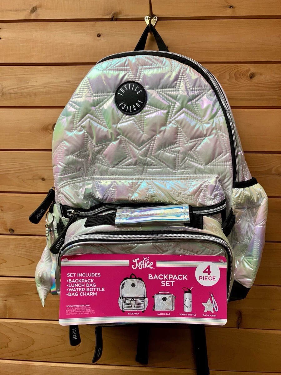 White Justice Backpack With Bag Charm Lunch Box No Water