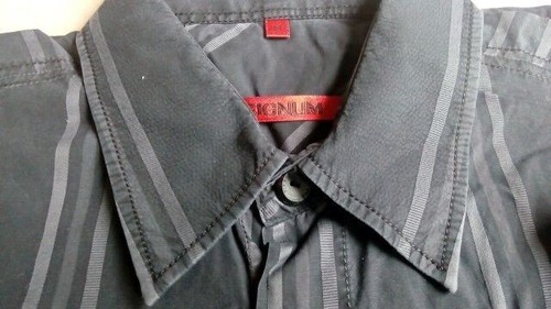 TA8767 SIGNUM Chemise M Noir Gris Rayé Très Bien - Photo 1/1