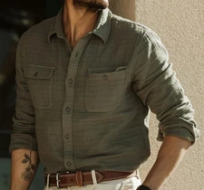 Flint and Tinder Double Gauze Elbow Patch Button Up Full Sleeves Shirt Men L GUC