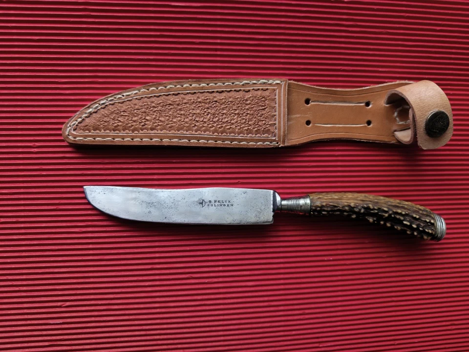 Messer G. Felix Solingen Brotzeit Jagd Fahrten Outdoor  Lederscheide Knife - Bild 3 von 4