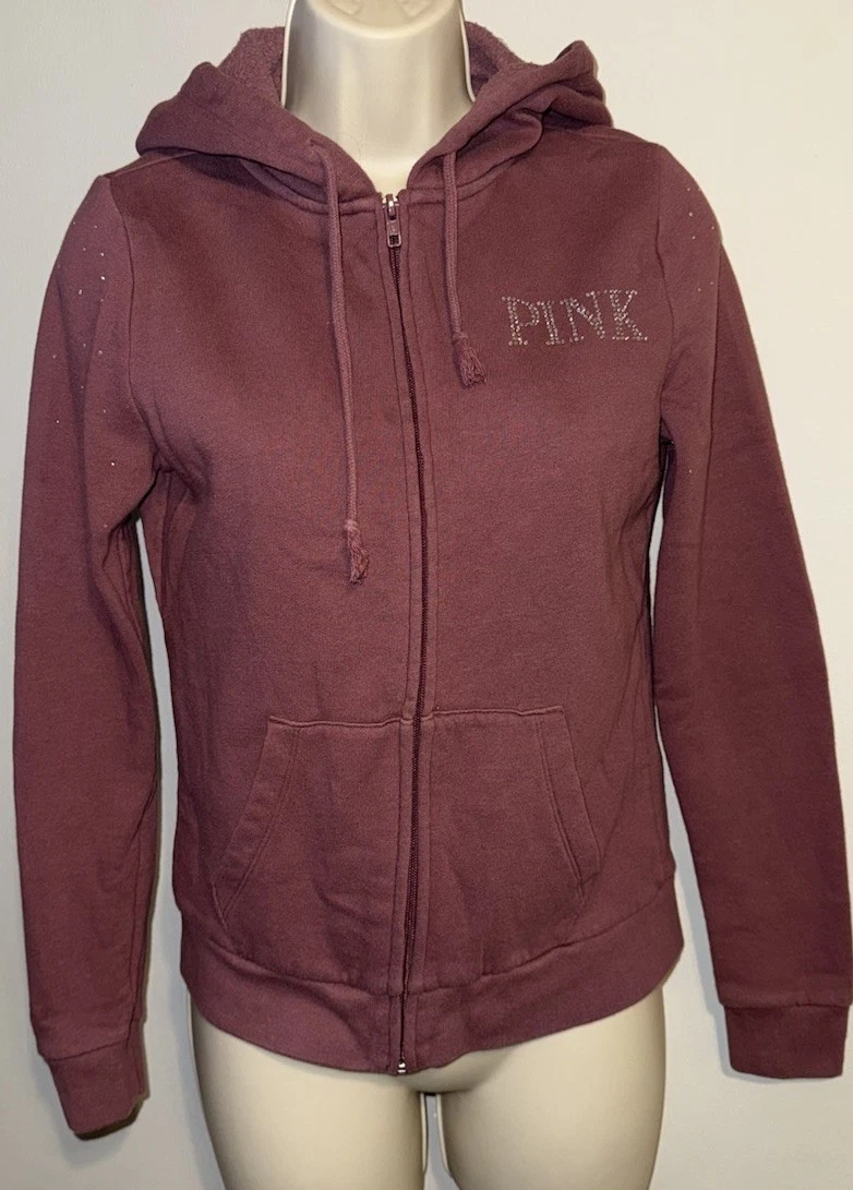 Sweat à Capuche Victoria's Secret Rose - Zip, Coupe Évasée, Taille XS, Occasion Très Bon État