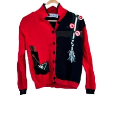 Vintage 90s Eagles Eye 3D Hand Knit Cardigan Sweater Size S Kentucky Derby