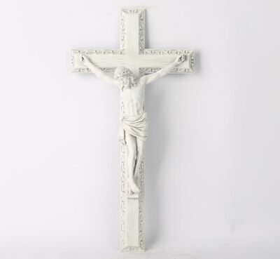 BC Catholic Crucifix Wall Cross, Religious Plaster White 12 inches H, 