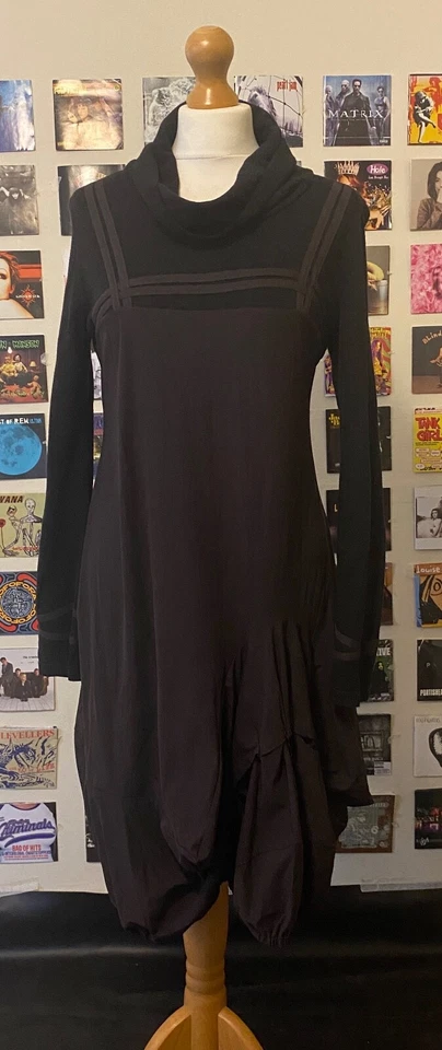 Vestido maxi preto marrom vintage anos 90 Y2K arquivo francês assimétrico - Imagem 2 de 4