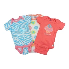 Gerber 3-Piece Girl Pink Cupcake/Flowers Onesies Size 0-3M BABY CLOTHES GIFT