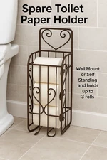 Spare Toilet Paper Holder Wall Hanging Or Self Standing Storage Unit Rack Brown