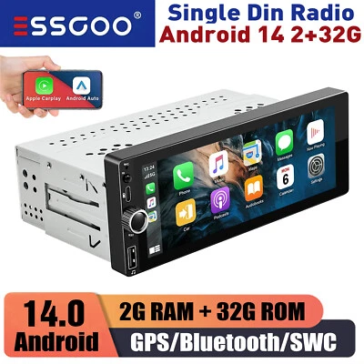 ESSGOO 6.9" Single Din Android 14 Car Stereo Wireless Apple CarPlay Bluetooth Radio USB