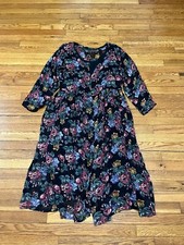 Vintage Starina Floral Maxi Dress Black Women's Size Medium Half Sleeve