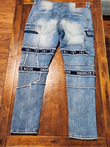 NWT Smugglers Moon Strapped Up Cargo Distressed Button Fly Jeans Size 38x33 - Picture 13 of 13
