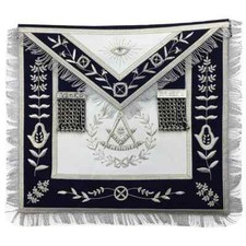 PAST MASTER BLUE LODGE APRON - WHITE  NAVY BLUE VELVET