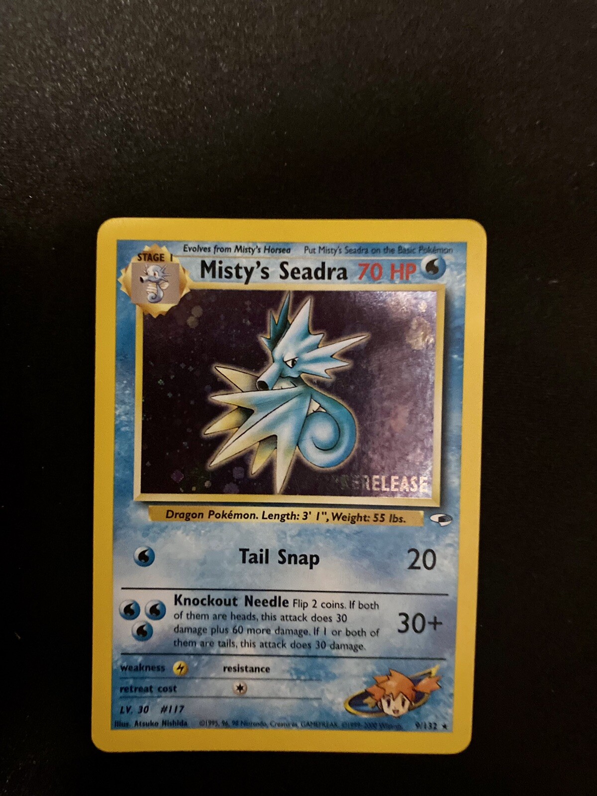Misty's Seadra PRERELEASE - Gym Heroes Promo - Holo Pokemon Card Near Mint (NM)