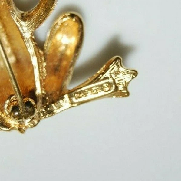 DE COLECCIÓN NAPIER RANA DE METAL EN TONO DORADO CON OJOS DE ESTRÁS VERDE ALFILER O BROCHE Foto 4 de 4