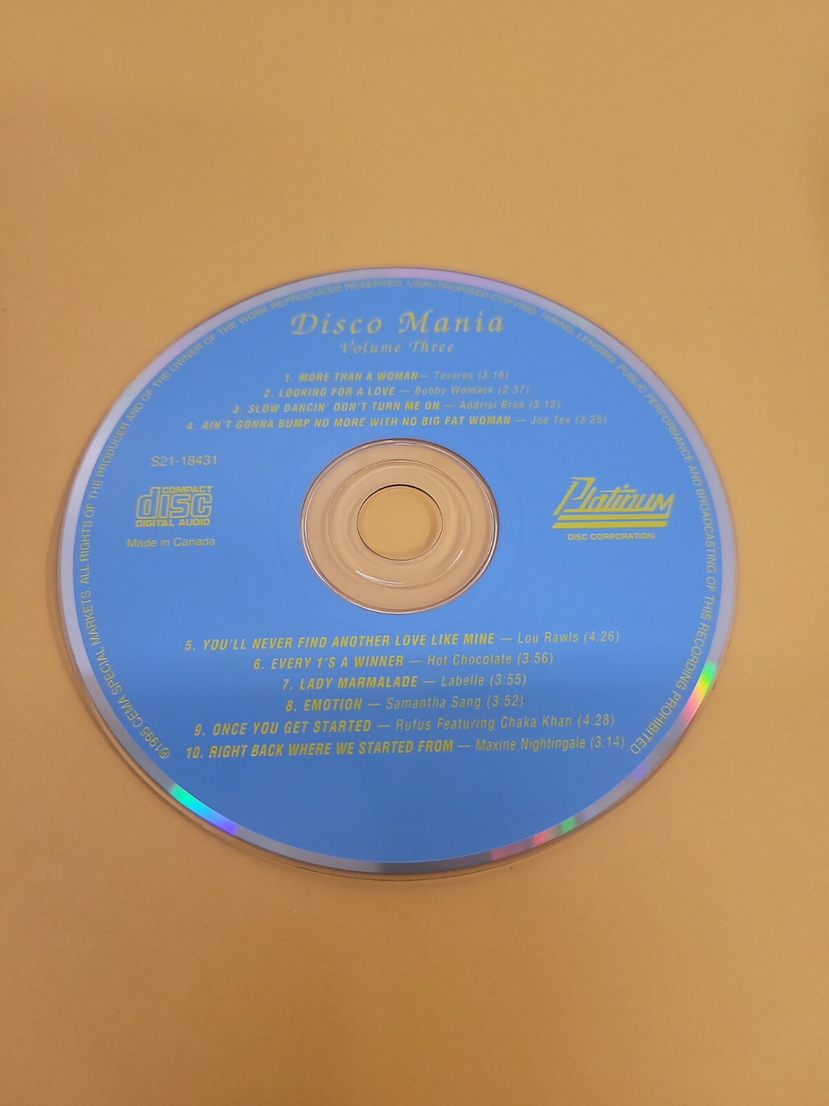 DISCO MANIA VOL. 3 by Various Artists [CD 1995 Platinum] Disc Only ...