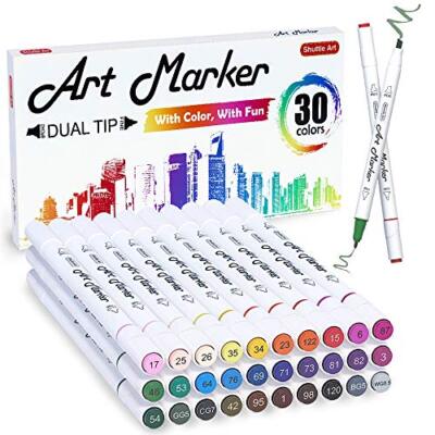 30 Colors Dual Tip Art Markers Permanent Marker Pens Highlighters Perfect for...