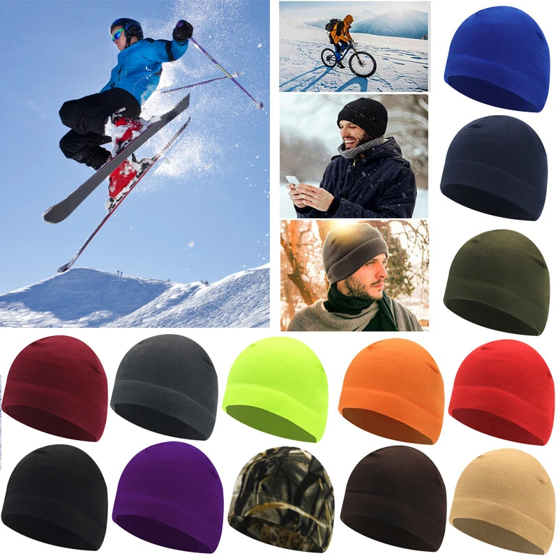 1x Bonnet Manchette Tricot Uni Ski Crâne Hiver Chaud Souple Homme