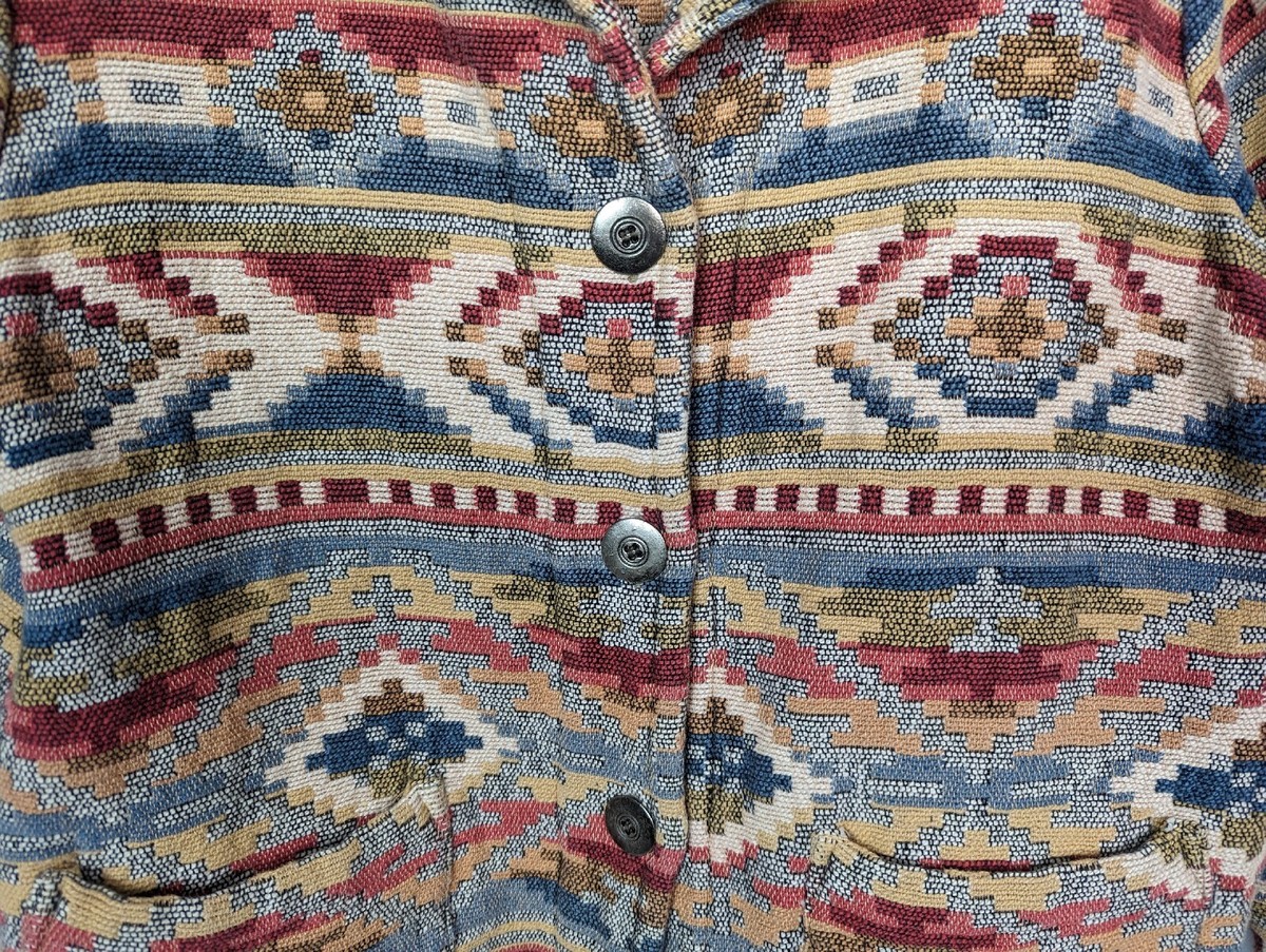 Vintage 90s CHICOS M Blanket Tapestry Jacket Coat Southwestern