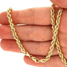14K Yellow Gold 4mm Hollow Rope Chain Necklace 22" Lobster Clasp