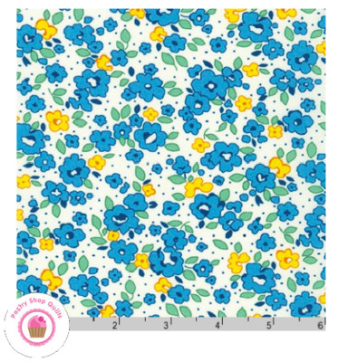 Kaufman BASKETS OF BLOOMS 20493 80  Blue Yellow ZIMMERMAN Quilt Fabric 30s REPRO