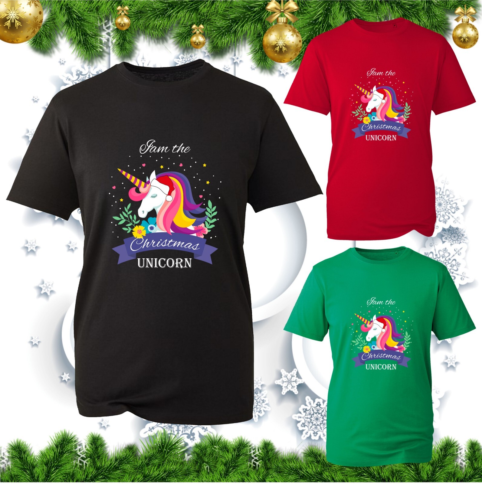 Maglietta I Am The Christmas Unicorn Xmas Unicorn Horse & Pony Lover Rainbow Top