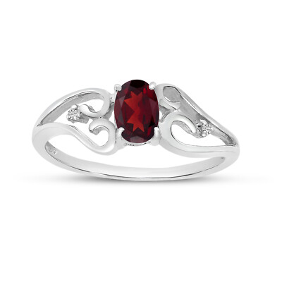Ring 10 Karat Weißgold ovaler Granat und Diamant
