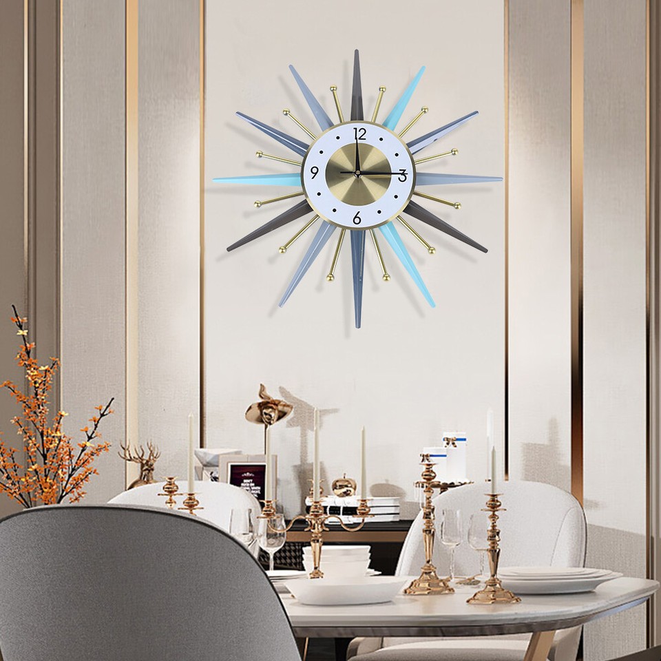 23 Inch Retro Metal Art Sunburst Clock Vintage Mid Century Modern Wall