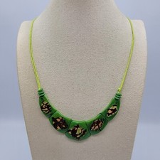 Carved Tagua Nut Bead Statement Necklace Green Dyed Graduated Beads Boho 22"