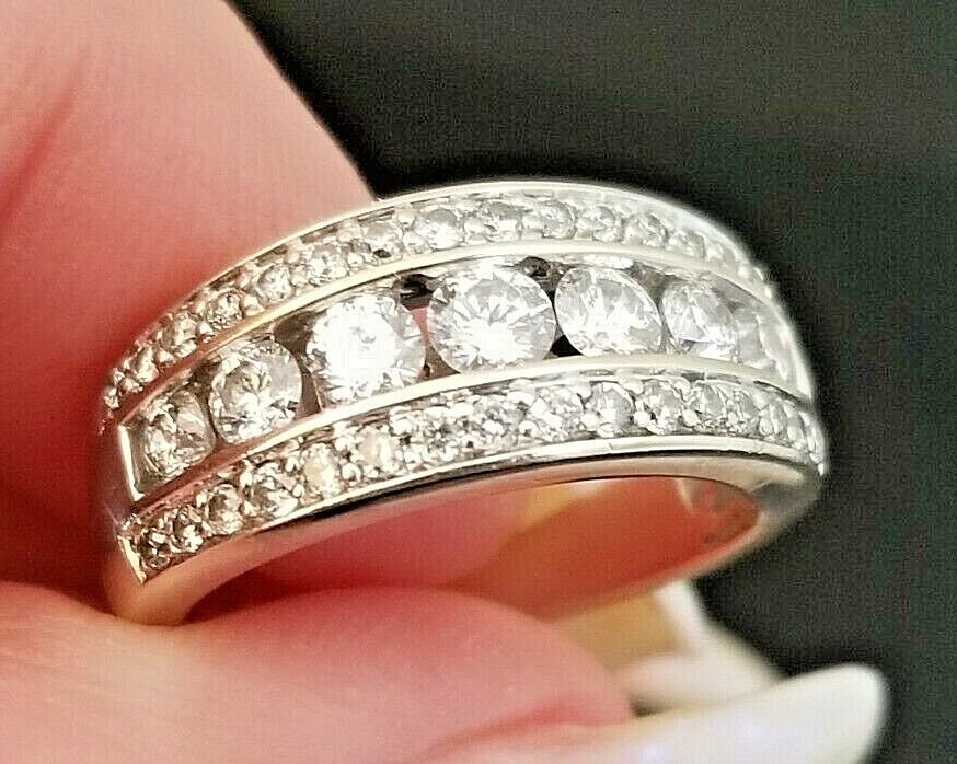 1TCW Long-awaited Quality Three Row Round Diamond band white Outlet sale feature gold ring 14k