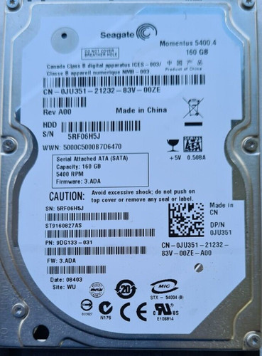 Festplatte HDD 2,5" 160GB Sata ST9160827AS DATE: 080403 SITE:WU