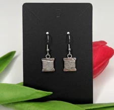 Handmade silk cord spool of thread yarn charm earrings costume jewelry silver