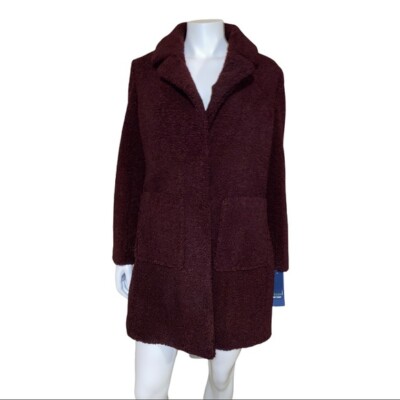 French Connection Wine Burgundy Faux Fur Vegan Teddy Coat Women's Size  Small NWT