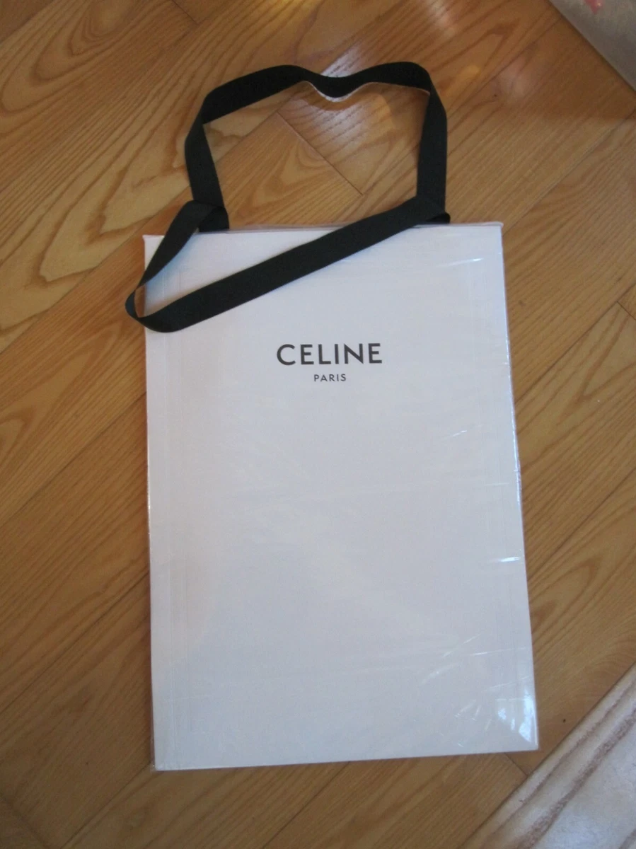 AUTHENTIC CELINE PARIS WHITE PAPER BAG W/ CLOTH HANDLES 19.5 X 13.75 X 7  TOTE