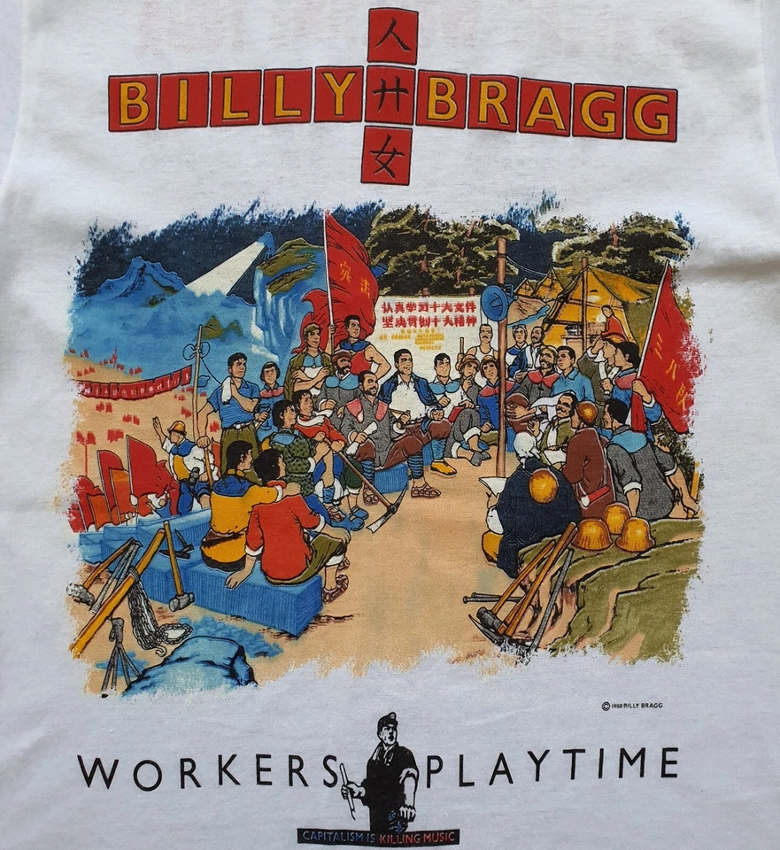 Camiseta punk vintage 1988 BILLY BRAGG Workers Playtime America Tour años 80 XS-pequeña Foto 4 de 4