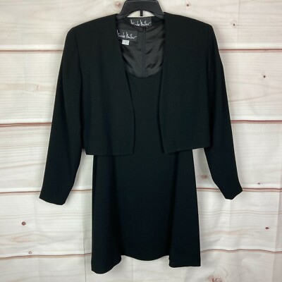 Nicole Miller Vintage Dress Jacket Set Womens 12 Black 90s Shift