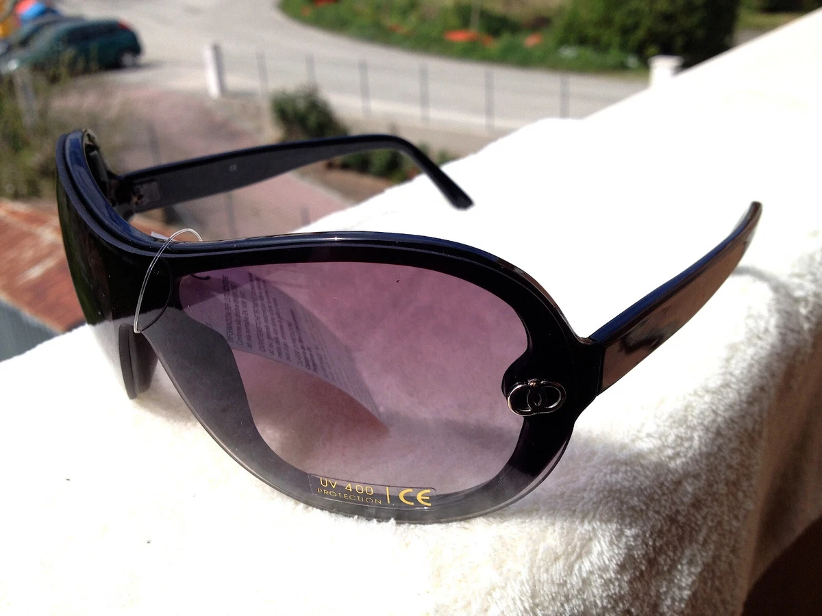 Lunettes de Soleil Homme Femme Ovale avvolgente Noir Style A Mouche Vintage 90s