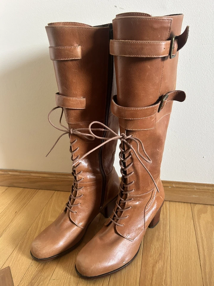 Zapatos para mujer J Dorset artesanales de cuero tostado hasta la rodilla botas Anthropologie talla 8 Foto 3 de 4