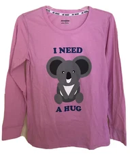 Joe Boxer Juniors Medium Long Sleeve T-Shirt Top Tee Purple Koala I Need A Hug